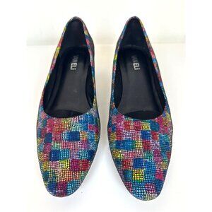 Vanelli Multicolor Geometric Y2K Art Deco Faux Leather Low Block Heel Pumps  8.5